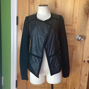 ANTHRO Elevenses Black Hiroumi Vegan Leather Cable Knit Slv Moto Jacket EUC XS
